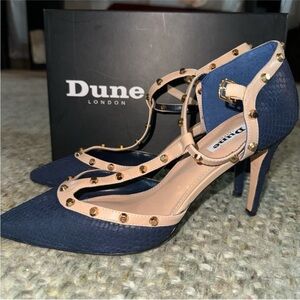 Dune London Blue and Cream Studded Heels